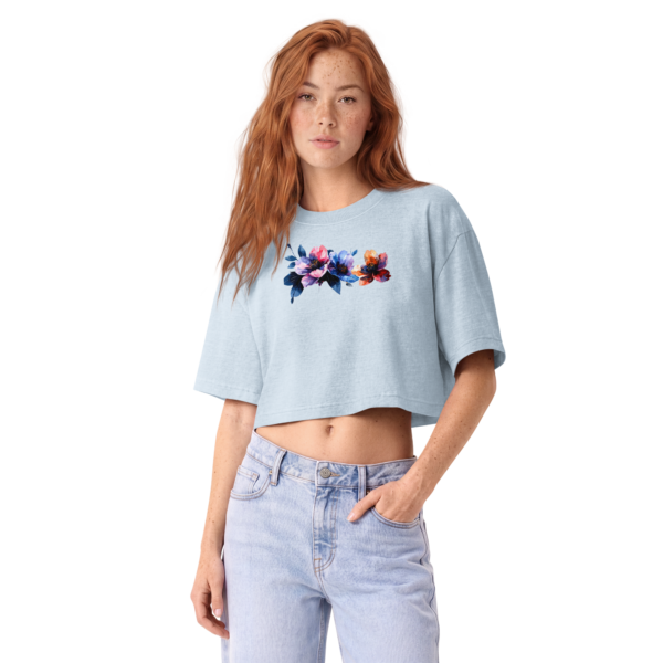 Watercolor flowers women’s garment dye cropped tee