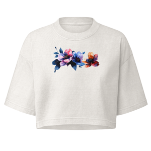 Watercolor flowers women’s garment dye cropped tee