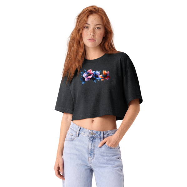 Watercolor flowers women’s garment dye cropped tee