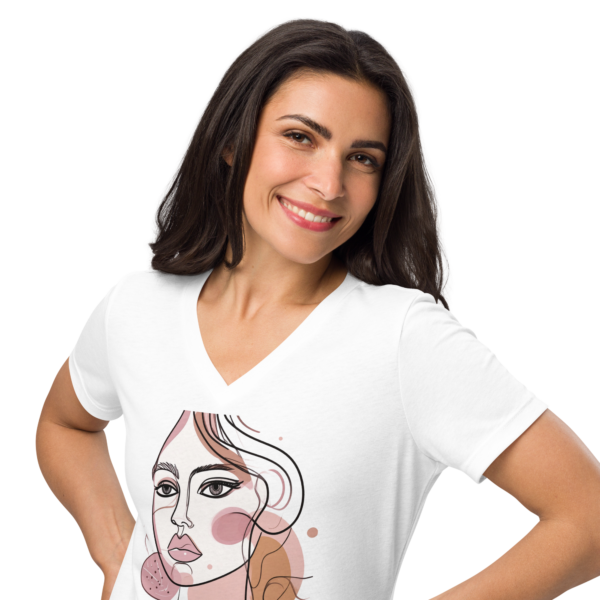 Women’s watercolor portrait relaxed v-neck t-shirt